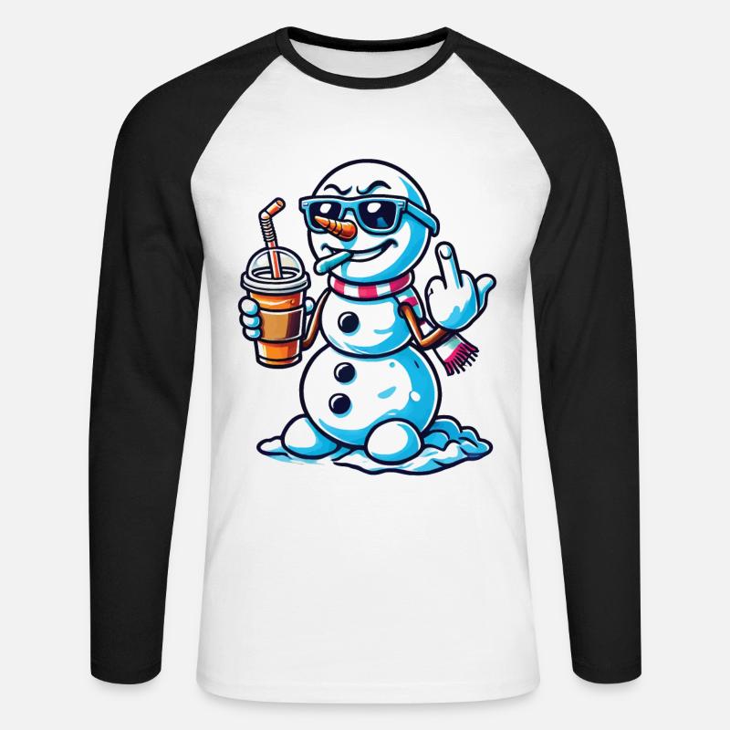 Cooler Schneemann Mit Mittelfinger Statement - Unisex Baseballshirt langarm - Weiß/Schwarz