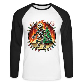 Squelette de Noël enflammé Accident de vacances - T-shirt baseball manches longues Homme - blanc/noir - Devant - Nik (191cm)