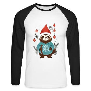 Cozy Christmas Sloth Style - Unisex Long Sleeve Baseball T-Shirt - white/black - Front - Nik (191cm)