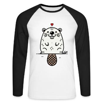 Liebe Herz und lustiger Biber - Unisex Baseballshirt langarm - Weiß/Schwarz - Vorne - Nik (191cm)