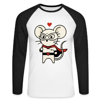 Maus Held der Liebe - Unisex Baseballshirt langarm - Weiß/Schwarz - Vorne - Nik (191cm)