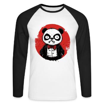 Angry disappointed panda in tuxedo - Unisex Long Sleeve Baseball T-Shirt - white/black - Front - Nik (191cm)