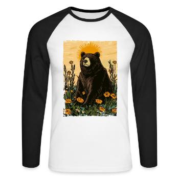 Bear on sunny meadow full of flowers - Unisex Long Sleeve Baseball T-Shirt - white/black - Front - Nik (191cm)