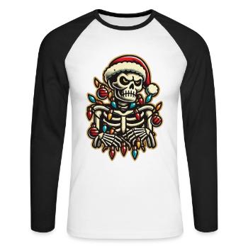 Merry Christmas Time Skeleton with Fairy Lights - Unisex Long Sleeve Baseball T-Shirt - white/black - Front - Nik (191cm)