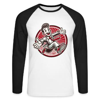 Homme de dessin animé heureux courant à bras ouverts - T-shirt baseball manches longues Homme - blanc/noir - Devant - Nik (191cm)