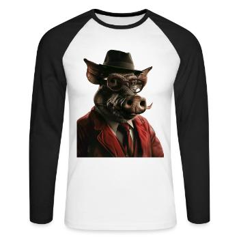 Warzenschwein - Unisex Baseballshirt langarm - Weiß/Schwarz - Vorne - Nik (191cm)