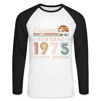 1975 Vintage Retro Geburtstagsgeschenk - Unisex Baseballshirt langarm - Weiß/Schwarz - Vorne - Nik (191cm)