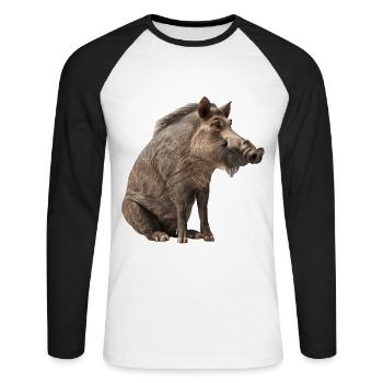 Warzenschwein - Unisex Baseballshirt langarm - Weiß/Schwarz - Vorne - Nik (191cm)