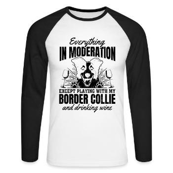 Border Collie Lover Citations de Border Collie - T-shirt baseball manches longues Homme - blanc/noir - Devant - Nik (191cm)