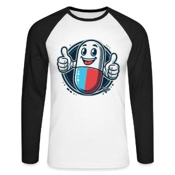 Pouce levé, pilule médicinale heureuse - T-shirt baseball manches longues Homme - blanc/noir - Devant - Nik (191cm)