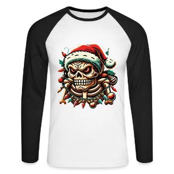 Christmas skull with fairy lights - Unisex Long Sleeve Baseball T-Shirt - white/black - Front - Nik (191cm)