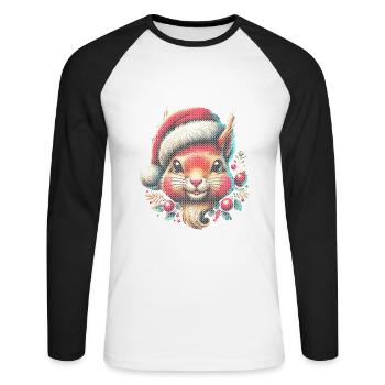 Cute Christmas Squirrel With Hat - Unisex Long Sleeve Baseball T-Shirt - white/black - Front - Nik (191cm)