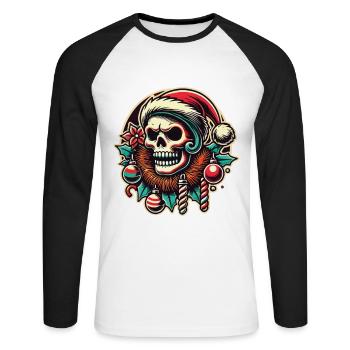 Crâne de Noël avec chapeau de Père Noël - T-shirt baseball manches longues Homme - blanc/noir - Devant - Nik (191cm)