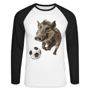 Warzenschwein - Unisex Baseballshirt langarm - Weiß/Schwarz - Vorne - Nik (191cm)