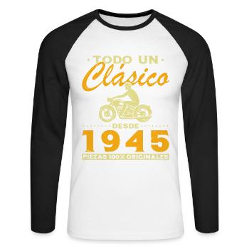 Biker A Classic Born In 1945 - Unisex Long Sleeve Baseball T-Shirt - white/black - Front - Nik (191cm)
