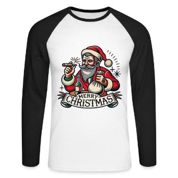 Joyeux Noël Père Noël Cigares - T-shirt baseball manches longues Homme - blanc/noir - Devant - Nik (191cm)