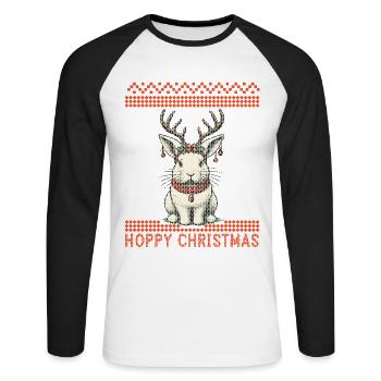 Hoppy Noël Drôle Noël Lapin - T-shirt baseball manches longues Homme - blanc/noir - Devant - Nik (191cm)