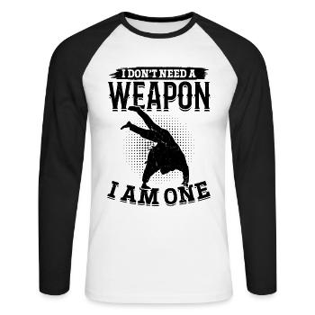 Je n’ai pas besoin d’une arme, j’en suis une - Combattant de judo - T-shirt baseball manches longues Homme - blanc/noir - Devant - Nik (191cm)