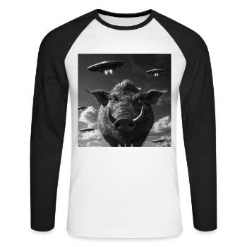 Warzenschwein - Unisex Baseballshirt langarm - Weiß/Schwarz - Vorne - Nik (191cm)