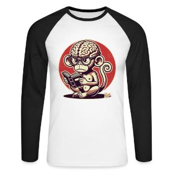 Singe nerd avec un grand Geirn lisant un livre - T-shirt baseball manches longues Homme - blanc/noir - Devant - Nik (191cm)