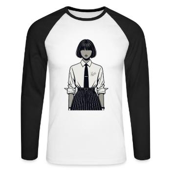 Japonaise en uniforme scolaire - T-shirt baseball manches longues Homme - blanc/noir - Devant - Nik (191cm)