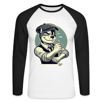 Retro Dapper Cartoon Hund im Stil der 1920er - Unisex Baseballshirt langarm - Weiß/Schwarz - Vorne - Nik (191cm)