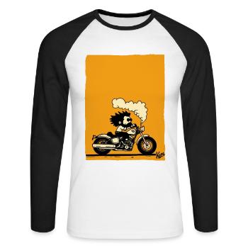 Ab auf den Highway - Motorrad Biker - Unisex Baseballshirt langarm - Weiß/Schwarz - Vorne - Nik (191cm)