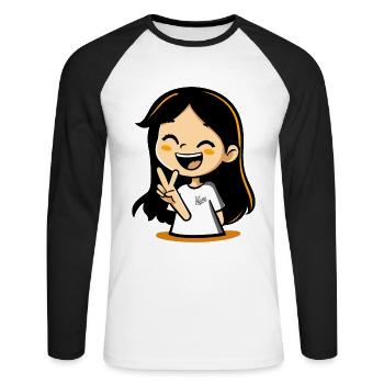 Fille de dessin animé joyeuse avec signe de paix - T-shirt baseball manches longues Homme - blanc/noir - Devant - Nik (191cm)