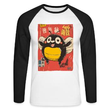 Cheerful Insect, Cuddly Fat Black Bee - Unisex Long Sleeve Baseball T-Shirt - white/black - Front - Nik (191cm)