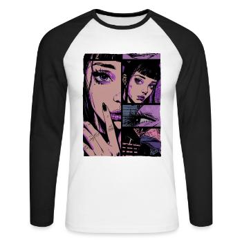 Mystisches Cartoon Mädchen - Unisex Baseballshirt langarm - Weiß/Schwarz - Vorne - Nik (191cm)