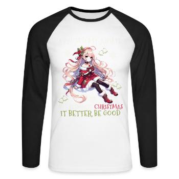 Je mets mon anime en pause pour Noël - T-shirt baseball manches longues Homme - blanc/noir - Devant - Nik (191cm)
