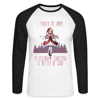 Anime Weihnachtsfreude Für Fans - Unisex Baseballshirt langarm - Weiß/Schwarz - Vorne - Nik (191cm)