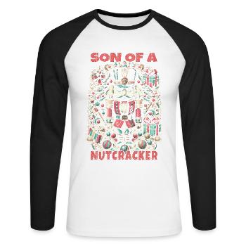 Son of a Nutcracker Christmas Artwork - Unisex Long Sleeve Baseball T-Shirt - white/black - Front - Nik (191cm)