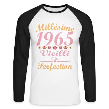 Vintage 1965, Vintage 1965 Birthday Gift - Unisex Long Sleeve Baseball T-Shirt - white/black - Front - Nik (191cm)