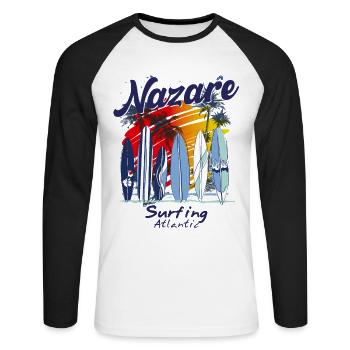 Nazare Portugal Atlantic Surfer Surfing - Unisex Long Sleeve Baseball T-Shirt - white/black - Front - Nik (191cm)