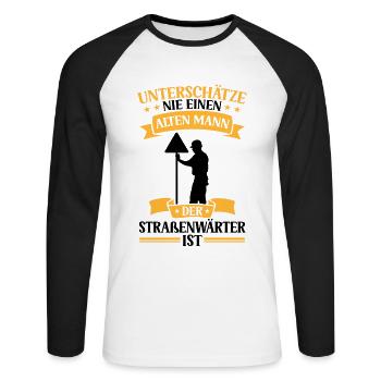 Le vieil homme, l’agent d’entretien des routes, est préposé à la route - T-shirt baseball manches longues Homme - blanc/noir - Devant - Nik (191cm)