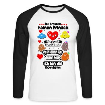 Je n’ai pas besoin d’un prince – Chocolate & Glamour Design - T-shirt baseball manches longues Homme - blanc/noir - Devant - Nik (191cm)