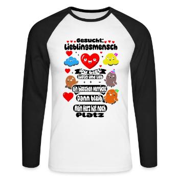 Gesucht: Lieblingsmensch – Herz Design - Unisex Baseballshirt langarm - Weiß/Schwarz - Vorne - Nik (191cm)