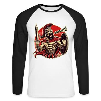 Léon le Nidas, le Spartiate en colère, a faim - T-shirt baseball manches longues Homme - blanc/noir - Devant - Nik (191cm)
