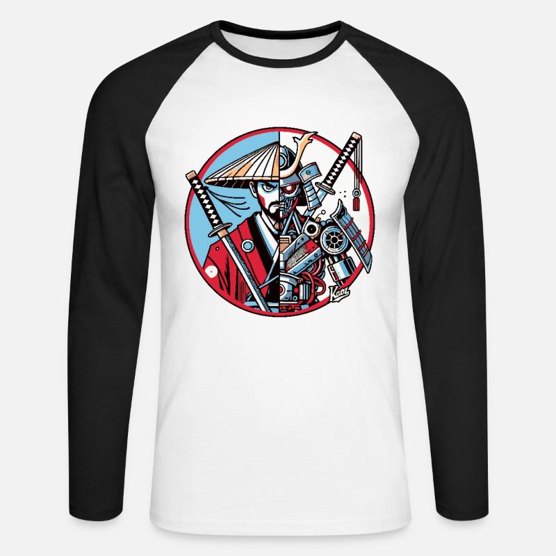 Samurai-Ronin oder Mecha-Shogun - Unisex Baseballshirt langarm - Weiß/Schwarz