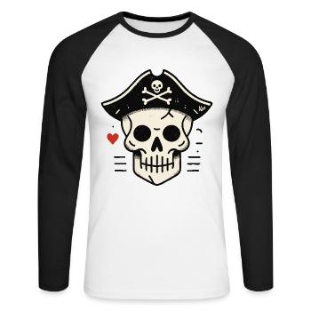Crâne de pirate Crâne - T-shirt baseball manches longues Homme - blanc/noir - Devant - Nik (191cm)
