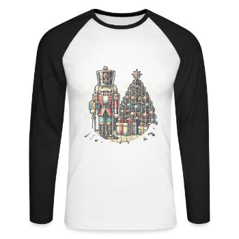 Son of a Nutcracker Christmas Humor - Unisex Long Sleeve Baseball T-Shirt - white/black - Front - Nik (191cm)