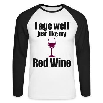 Wine Lover Foodie Quote - Unisex Long Sleeve Baseball T-Shirt - white/black - Front - Nik (191cm)