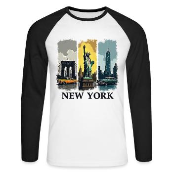 New York City Skyline Design – Urban Style Mode - Unisex Baseballshirt langarm - Weiß/Schwarz - Vorne - Nik (191cm)