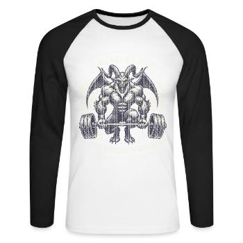 Krampus s’entraîne pour les méchants - T-shirt baseball manches longues Homme - blanc/noir - Devant - Nik (191cm)