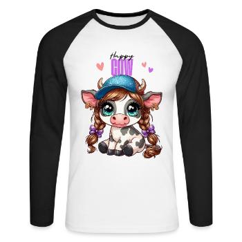 Vache Veau Mignon Casquette De Basket-ball Glitter Anime - T-shirt baseball manches longues Homme - blanc/noir - Devant - Nik (191cm)