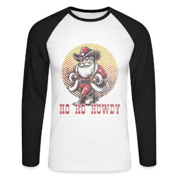 Noël Cowboy Santa Ho Ho Howdy - T-shirt baseball manches longues Homme - blanc/noir - Devant - Nik (191cm)