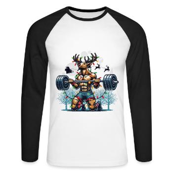 Gaindeer Funny Fitness Christmas Design - Unisex Long Sleeve Baseball T-Shirt - white/black - Front - Nik (191cm)
