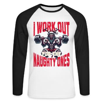 Krampus s’entraîne pour les effrontés - T-shirt baseball manches longues Homme - blanc/noir - Devant - Nik (191cm)
