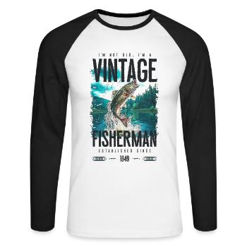 Vintage Forelle Fischer Angeln Geburtstag 1949 - Unisex Baseballshirt langarm - Weiß/Schwarz - Vorne - Nik (191cm)
